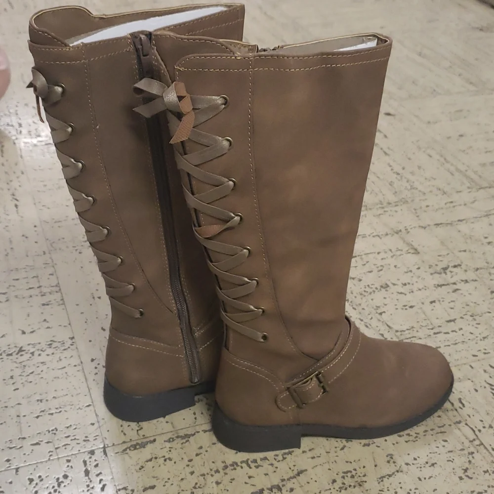 Faux leather BROWN riding boots lace up zip 13 1 cy